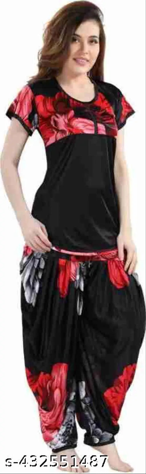 Satin satin nightdress for women and girls, comfortable pyjama set with short sleeves, made in India (pack of 2)