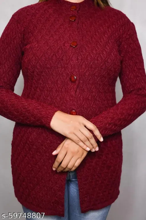 Grey embroidered acrylic cardigan, long sleeves, women's winter wear from India