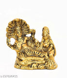 Gold Metal Idol of Laxmi Narayan on Sheshnag, Indian brass antique finish home decor