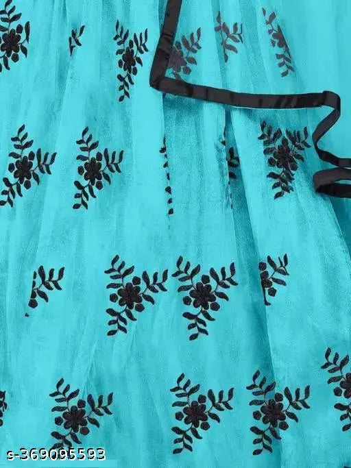 Sky Blue Semi-Stitched Net Lehenga Choli with Embroidered Blouse and Dupatta, Indian Ethnic Wear