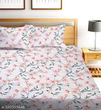 Printed 250 TC premium all-around elastic fitted double bed sheet with 2 large pillow covers, 78x72x8 inches - soft, breathable, and stylish cotton bedding for summer