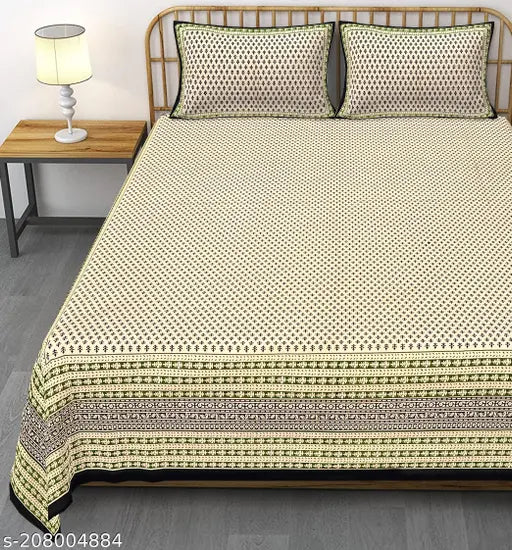 Rajasthani Prints cotton king-size double bedsheet, 240 thread count, 90 x 108 inches, vibrant geometric design, lightweight, easy to wash, color fade resistant, shrinkage resistant, ideal for summer, adult use