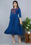 Rayon embroidered Anarkali kurti with 3/4 sleeves, beautiful Indian ethnic wear for women in various sizes