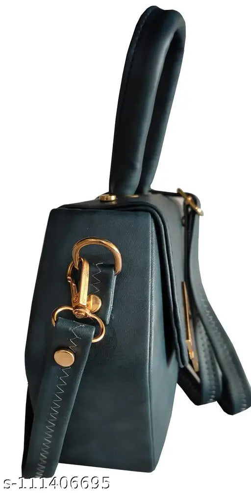 Black slingbag, blue and black striped pattern, cross-body design with one shoulder strap and a 1-hand carry handle