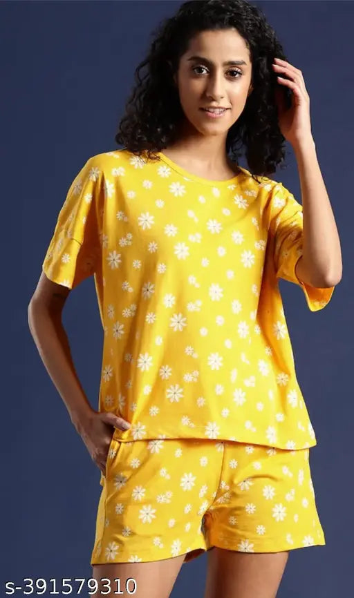 Women's & Girls Printed Rayon Short Sleeves Tops & Shorts Set - Colorful Indian fashion set for girls and women