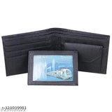 Black PU two-fold wallet for men & boys by TAQWA. Ultra-slim, stylish design with 5 compartments, perfect for daily use and fits in various trousers. Ideal gift for him, featuring ID holder, coin pocket, and two currency compartments. Made in India