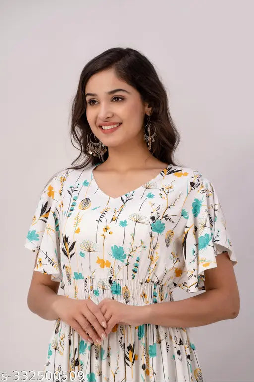Rayon printed net short sleeve Shree krishana Fashion riyon kurtis, Indian fashion on mannequin with S-XXXL sizes available