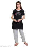 Flower-printed cotton blend half sleeve nightsuit for women, dreamy and comfortable