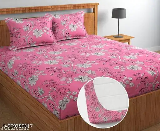Elvillian double bed safari cotton fitted sheets with 2 pillow covers, 78x72 inches, multi-colored floral print, summer-ready superfine quality