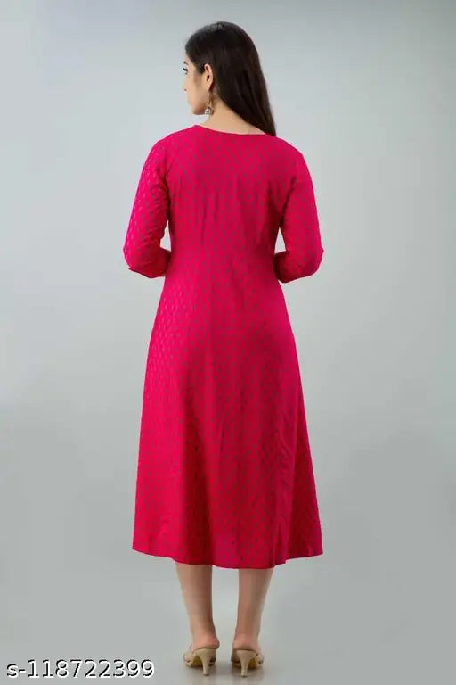 Burgundy anarkali kameez with buti print, length 34 inches