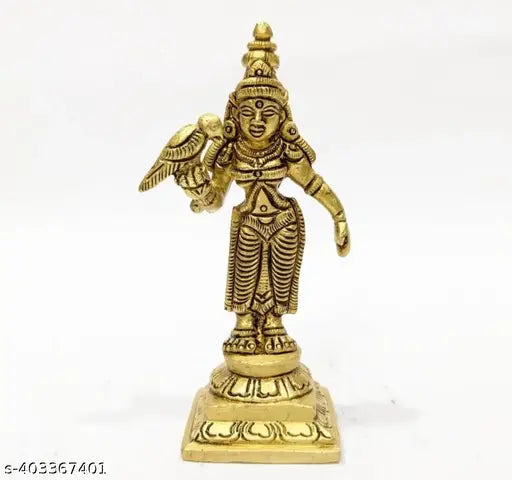 Brass Meenakshi Amman idol (125g, 4cm x 4cm x 10cm), Indian devotional figure for pooja room decoration
