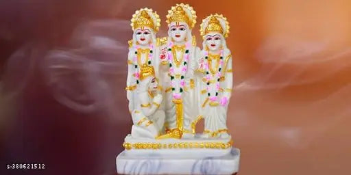 Resin white Ram Darbar statue with Sita Laxman Hanuman, 15cm height for pooja room decor