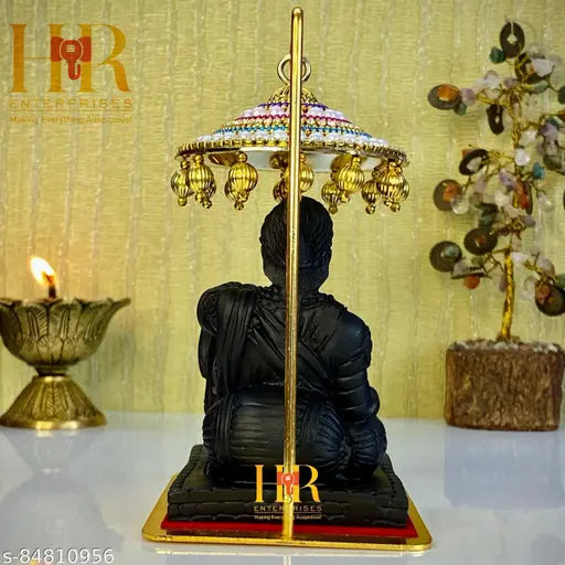 Black polyresin Chhatrapati Shivaji Maharaj statue for home, office decor, gifting, car decor. Perfect for living room showpieces in home. Inspiring Maratha Empire god idol. Made in India