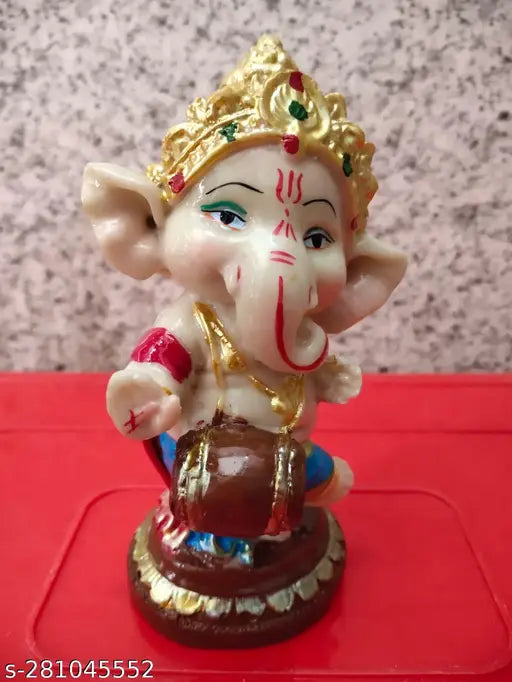 Multicolor polyresin Ganesha statue, 15cm tall, exquisitely hand-crafted for home decor and gifting