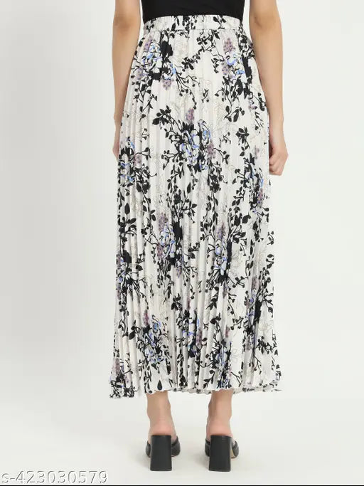 Elegant floral print crepe long skirt, size 26-38, elegant Indian fashion for women