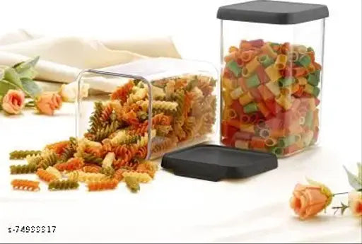 Clear plastic grocery container pack of 10, black lid, 1100ml, food storage.