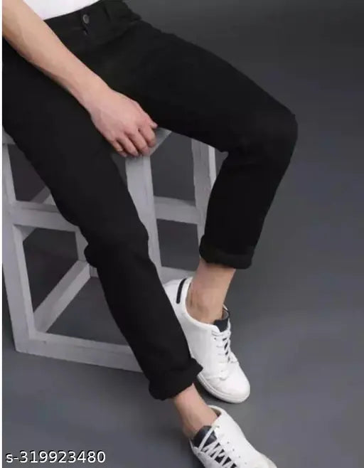 Dark black men's slim fit jeans