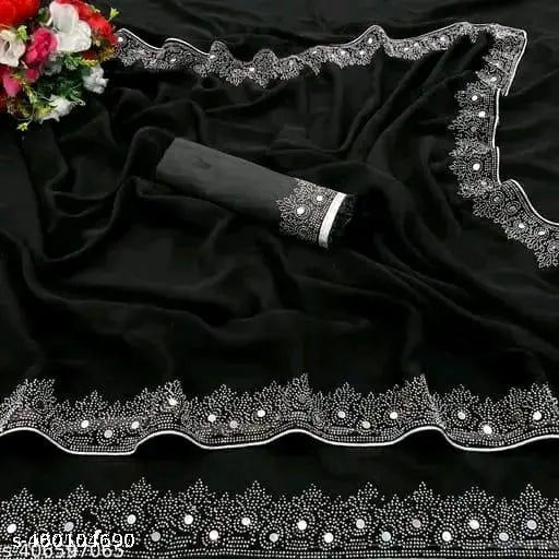 Diamond embroidered silk saree with matching blouse