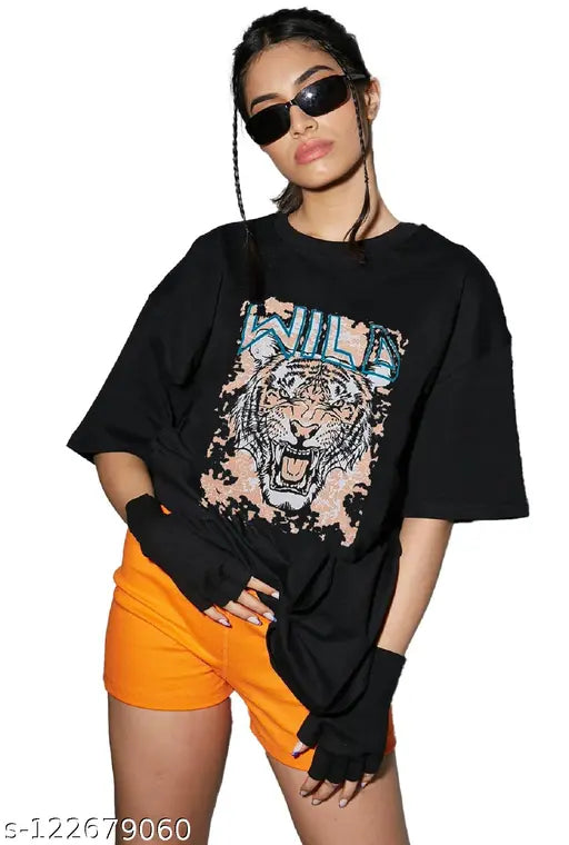 Trond Oversized Cotton Blend Half Sleeve Womens T-Shirts