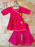 Printed cotton Angrakha kurti & sharara set for 6-12 months, traditional Indian attire on model