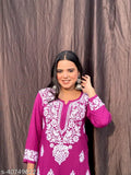 Rayon embroidered kurta with palazzo pants, printed net pattern on display