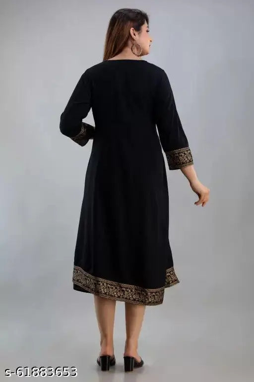 Black anarkali kameez, embroidered border, long sleeves
