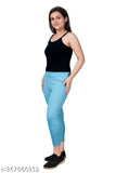 Stylish women's solid denim Lycra jegging, high waist and ankle length for gym outfits and yoga wear