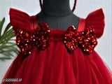 baby girls knee length net dress, solid pattern with fancy bow, 0-6 years sizes available
