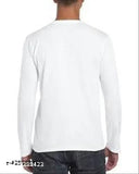 Printed white polyester full sleeve t-shirt, featuring vibrant design by Mavaiga. On model, size M, suitable for chest size 38 in and length size 26.5 in