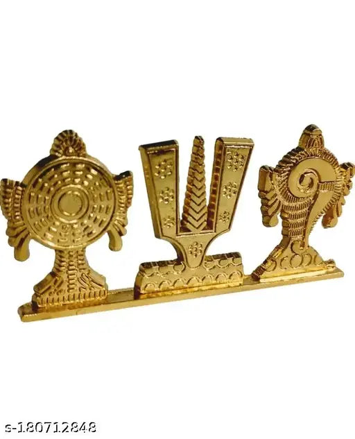 Gold metal Shank Chakra showpieces, religious collectible with intricate details