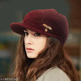 Maroon wool winter cap with fur lining for men and women, unisex design