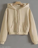 Beige fleece hood jacket, solid pattern, long sleeves for men or women, size S/M/L