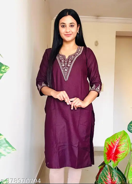 Wool embroidered kurta for women