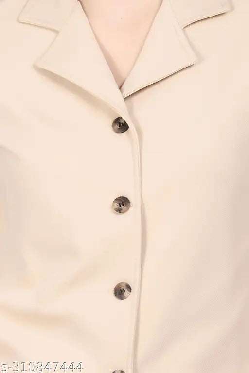 Cream and black Clothink India co-ord set for office, featuring short sleeve shirt with notch collar and pant with two side pockets