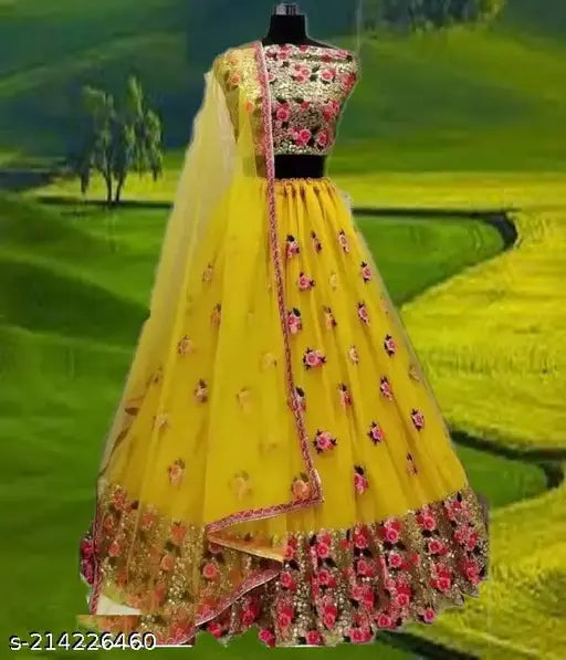 Embroidered net lehenga choli for girls aged 3-15 years, semi-stitched, Indian design