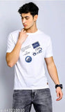 Premium round cotton blend printed T-shirt, white, excellent finishing & stitching work, unique design, India