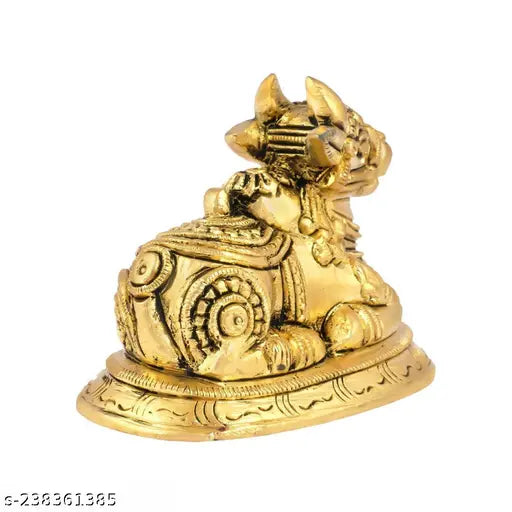 Brass Shiv Nandi statue, intricately detailed Lord Shiva's bull companion, height 2.5 inches, premium brass decor