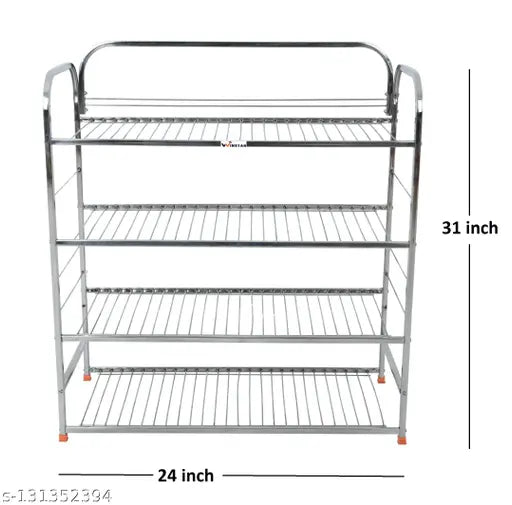 Stainless steel multipurpose rack: shoes, utensils, dish storage & bookshelf | Modern kitchen storage solution, 31x24 inches