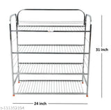 Stainless steel, multipurpose rack with four shelves, available in wall mount and freestanding versions