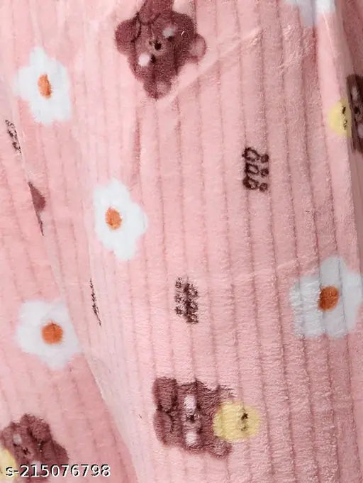 Woolen winter nightsuit for women in printed fur, warm and cozy velvet pyjamas for girls