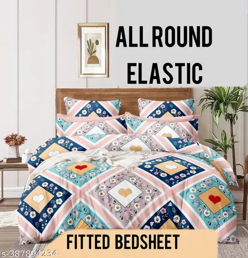 Ethnic motif, superfine cotton king size bedsheet with two pillow covers, ideal for summer adult use. Made in India