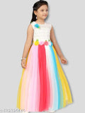 Georgette sleeveless party dress for girls, self-design net partywear gown in vibrant colors, India origin