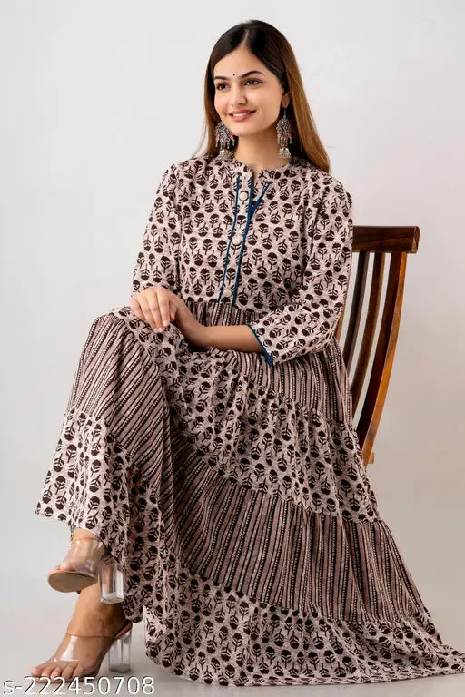 Women's Anarkali Printed Rayon three-quarter sleeve kurta & kurtis, vibrant Indian traditional design, M to XXL sizes available