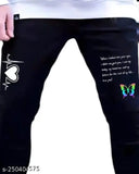 Men's black denim funky jeans with solid print, durable and versatile, machine washable