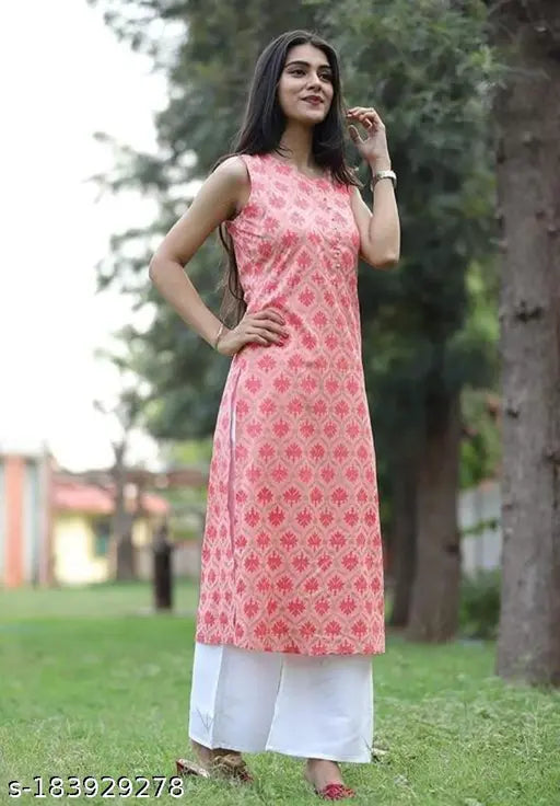 Printed rayon kurti set with palazzo pants, sleeveless, Indian design