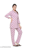 Women's summer cotton printed pyjama set, front open all-over nightsuit with short sleeves, available in sizes S to 5XL