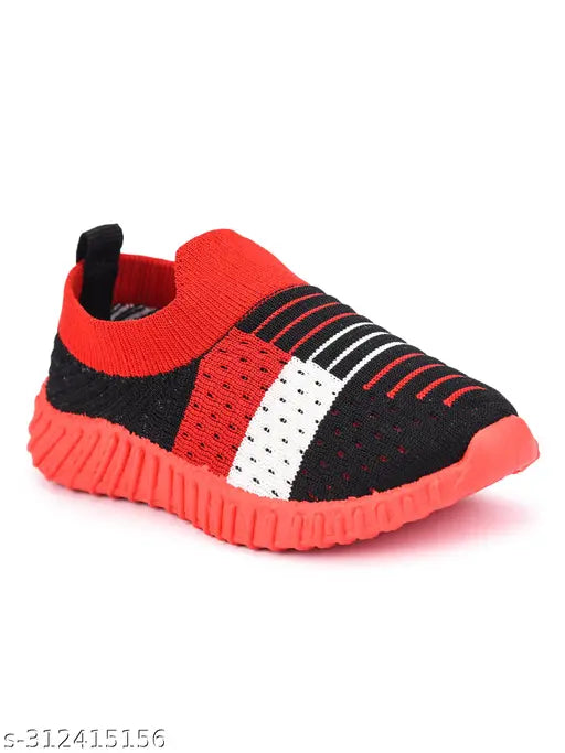 Red, black and white kids shoe with check straps