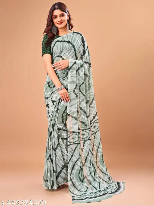 Leelavati printed chiffon saree and blouse set, Indian daily wear fashionable design