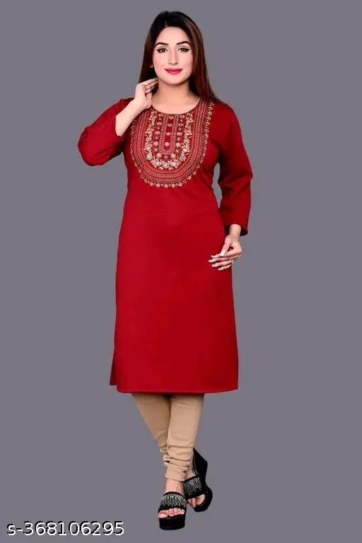 Red woolen kurti, V-neck
