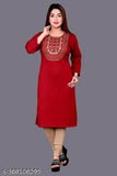 Red woolen kurti, V-neck